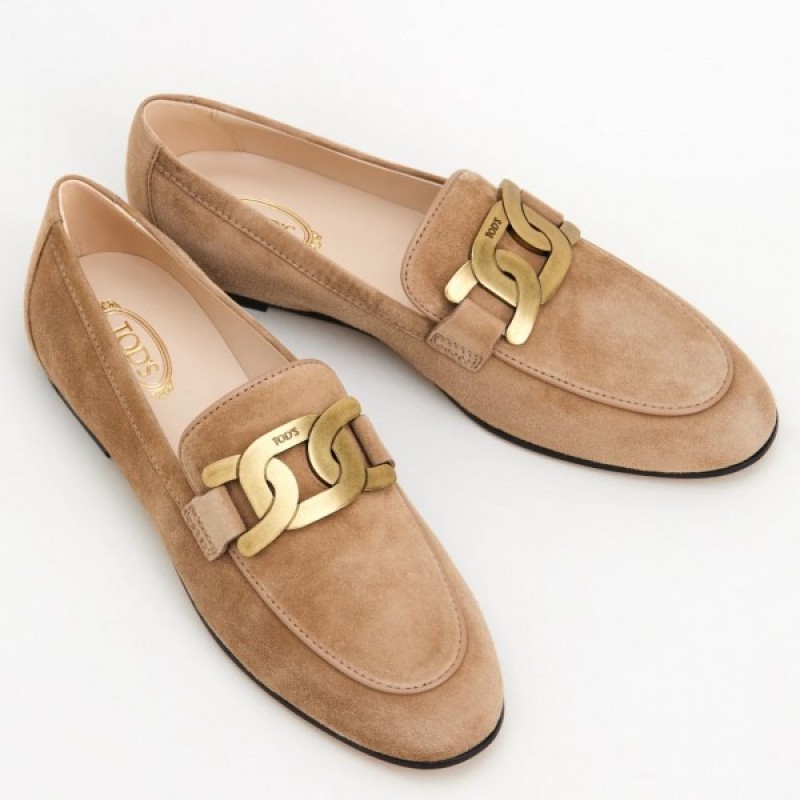 Tod's Kate Loafers In Beige Suede Leather